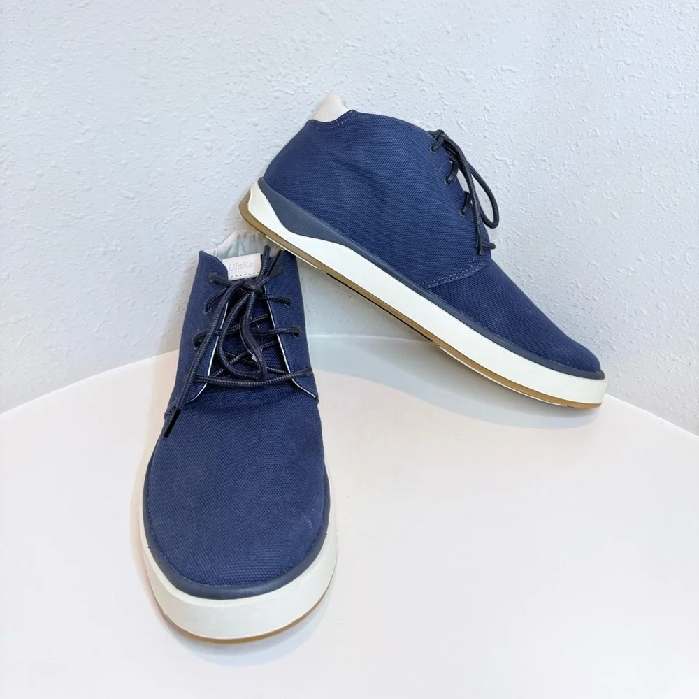 OluKai Papaku Men’s Navy Blue Canvas Chukka Boots Size 10.5 NEW